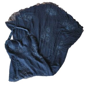 Jasmine Black High‎ Low Maxi Dress Embellished Halter Neck 100% Silk Sz 10 Y2k